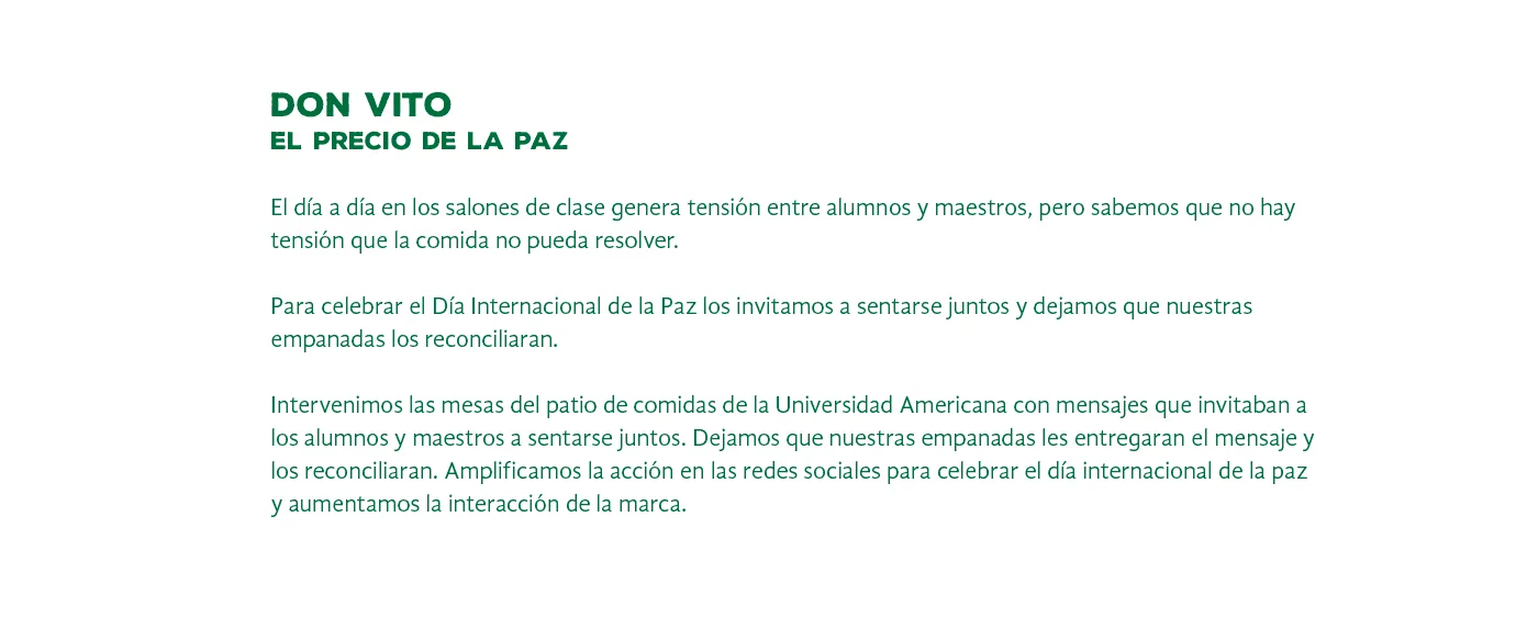Don Vito — El Precio de la Paz: el día a día en los salones de clase genera tensión entre alumnos y maestros, pero sabemos que no hay tensión que la comida no pueda resolver.