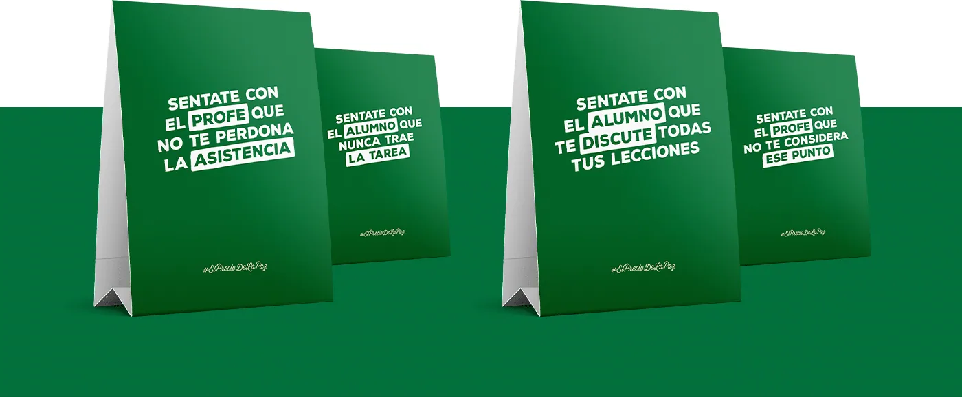 Carteles de mesa: Sentate con el profe que no te perdona la asistencia